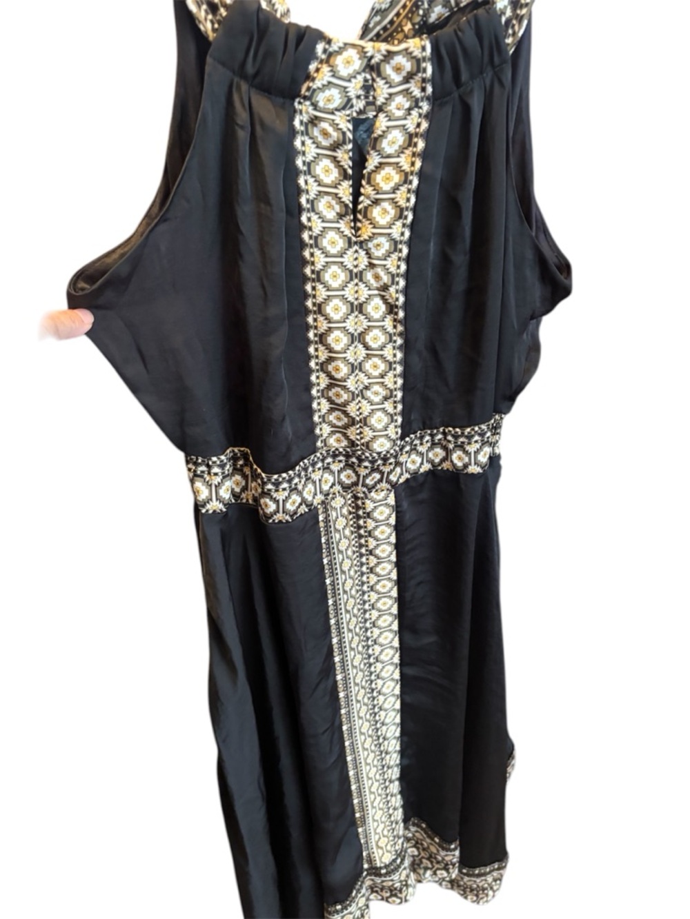 New York & Company Black Dress with Geometric Print Straps